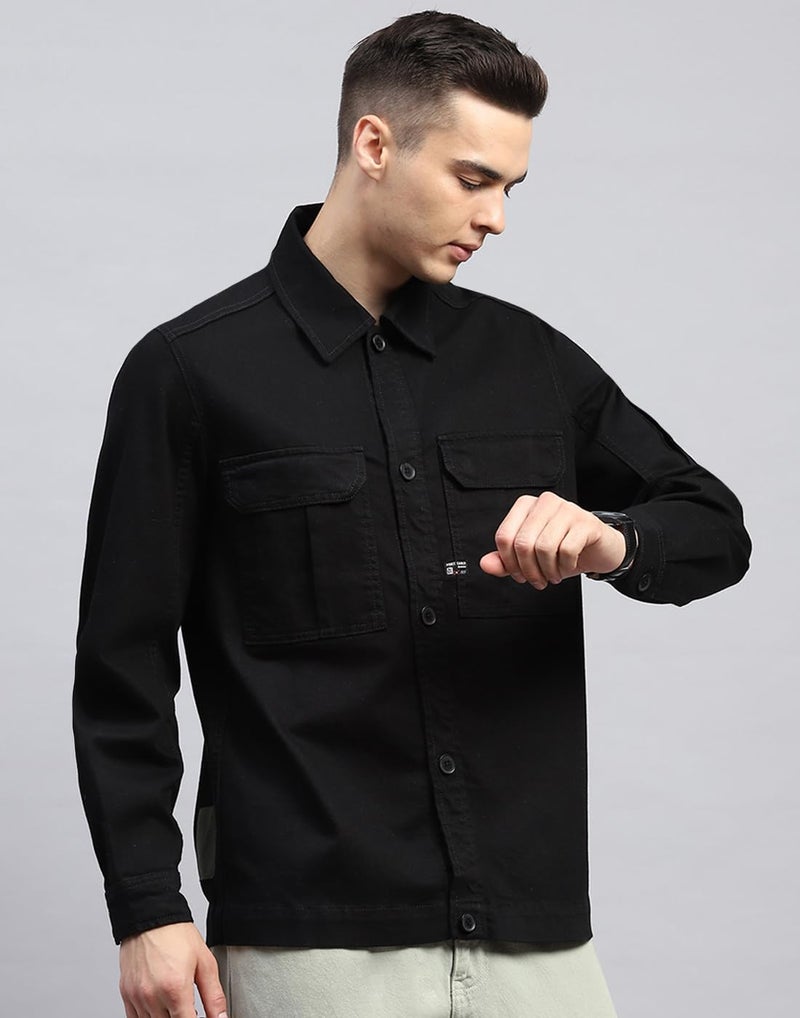 Monte Carlo Mens Solid Black Collared Neck Full Sleeve Jacket (223061929-1-42) - Image 3