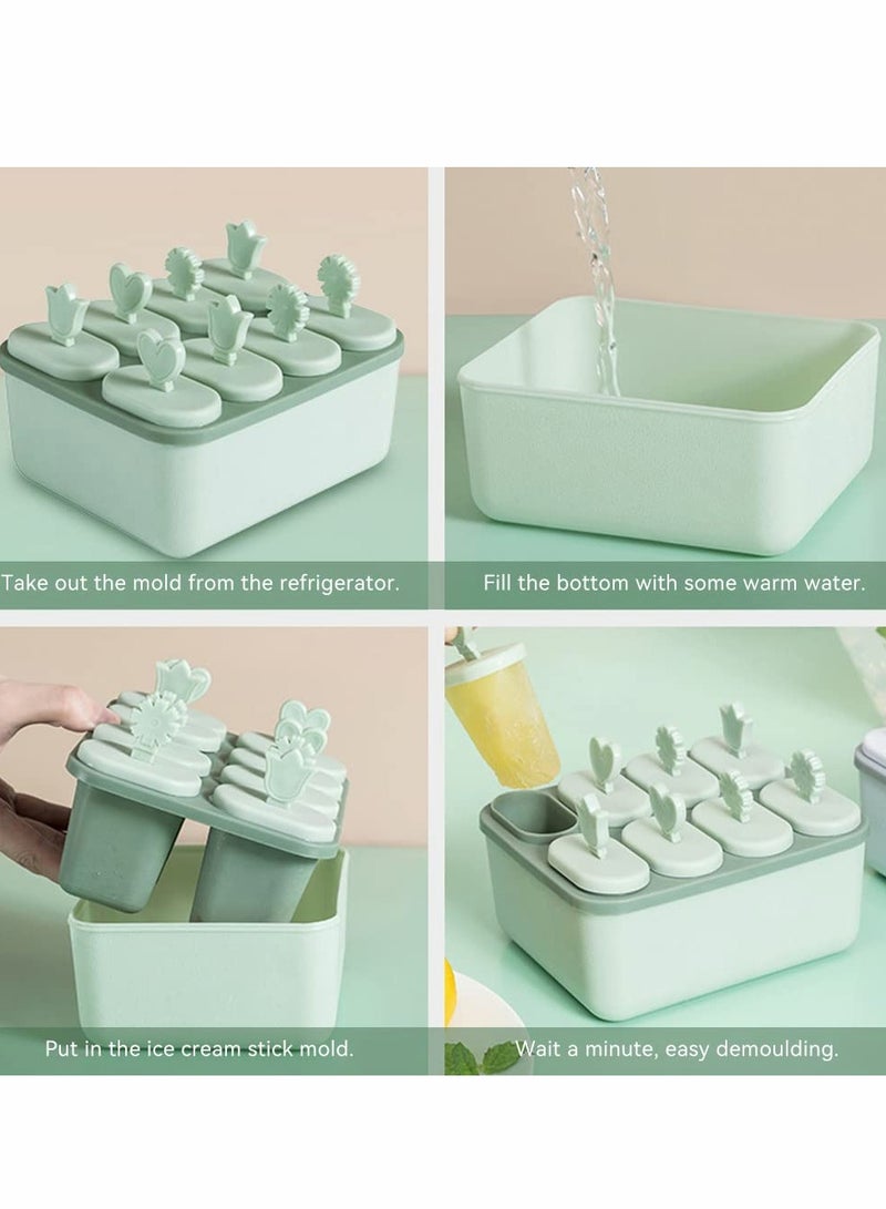 KASTWAVE Ice Lolly Moulds, Green Cream Mould, One Round and Square with Lid, Food Grade Pop Maker for Kids Adults to DIY ( 2 Pcs ) - Image 5