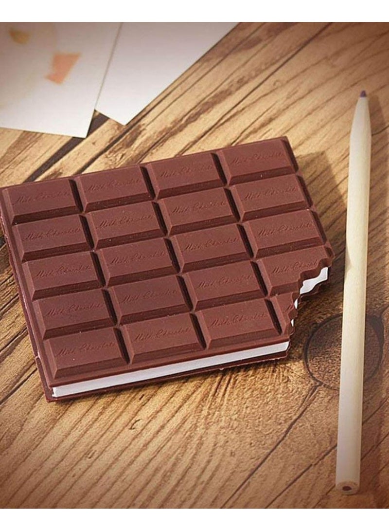 طقم دفاتر ملاحظات بتصميم "لوح شوكولاتة" المبتكر (قطعتان) - تصميم فريد مع تأثير "القضمة" - لون شوكولاتة داكنة وكريمة - هدية مثالية للأصدقاء والمعلمين. - Image 4