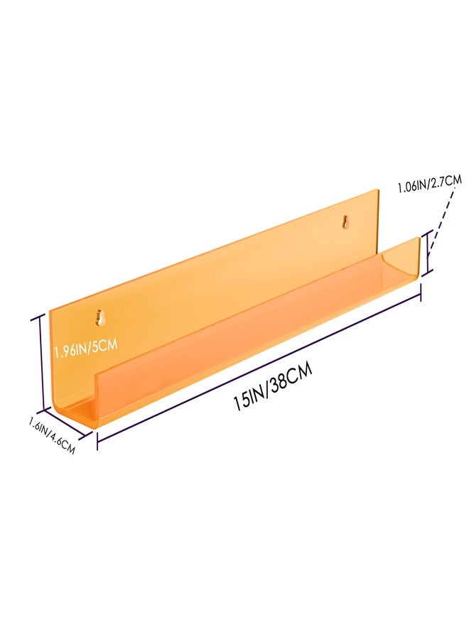 YFEEN 4 Pack Acrylic Shelves for Wall Storage,15" Floating Bookshelves for Kids, Display Shelf for Bathroom, Bedroom,Decor, Orange - Image 2