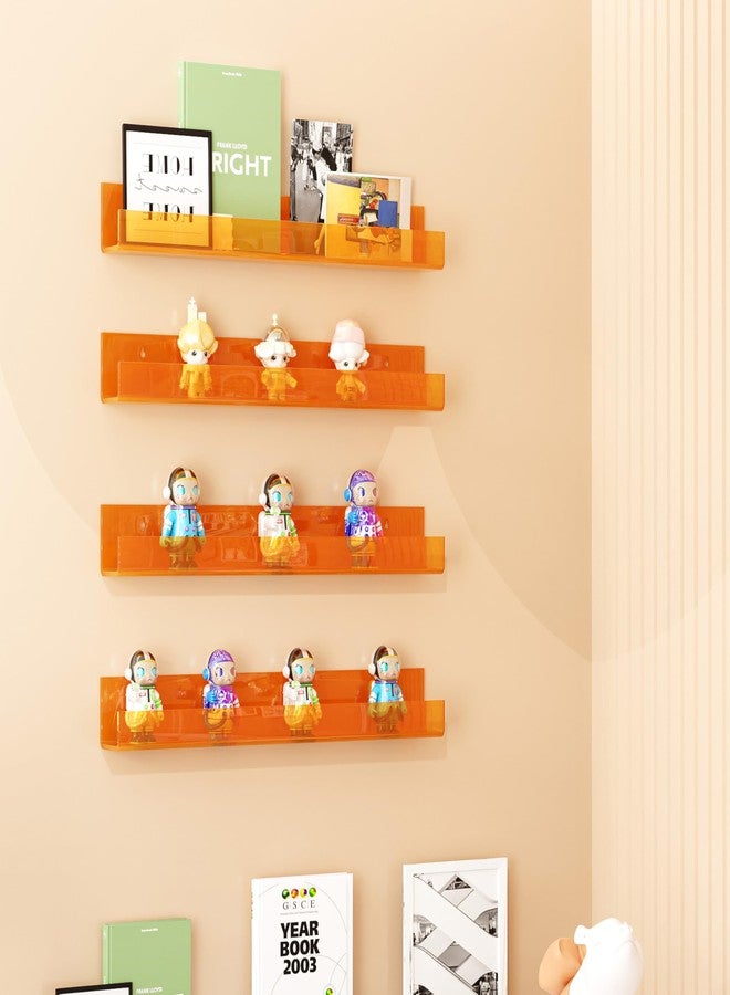 YFEEN 4 Pack Acrylic Shelves for Wall Storage,15" Floating Bookshelves for Kids, Display Shelf for Bathroom, Bedroom,Decor, Orange - Image 4