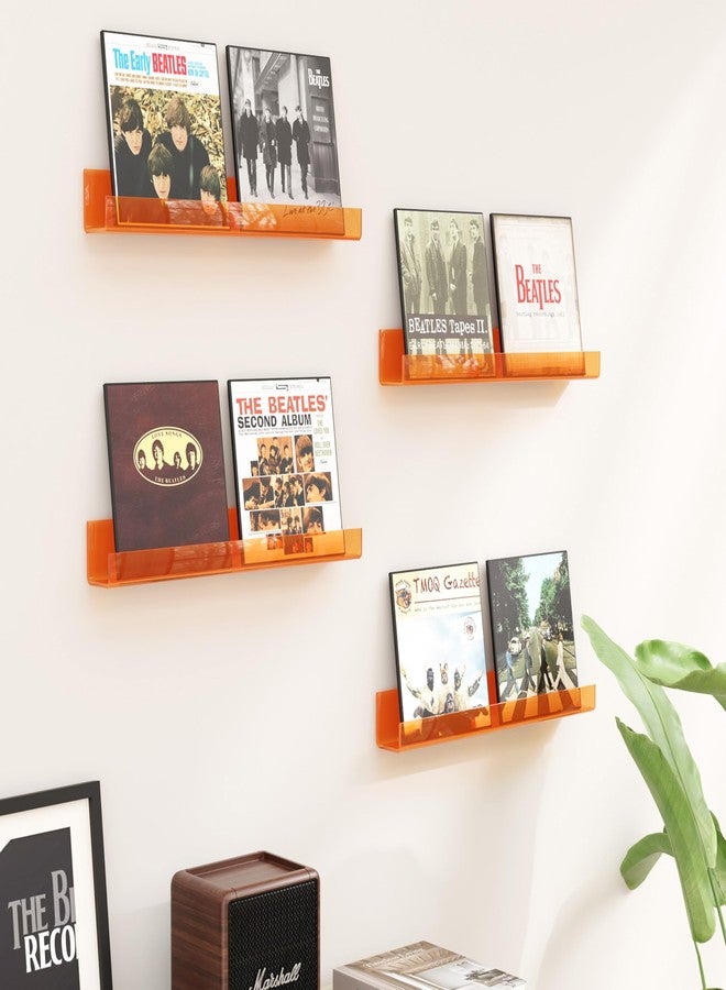 YFEEN 4 Pack Acrylic Shelves for Wall Storage,15" Floating Bookshelves for Kids, Display Shelf for Bathroom, Bedroom,Decor, Orange - Image 3