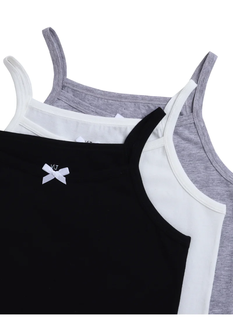 victor and jane "3-Pack Girls' Camisoles – Cotton Comfort in Black, White & Grey "