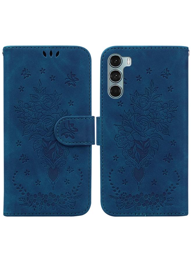 إيروريكس جراب لهاتف Motorola Moto G200 5G / Edge S30، جراب هاتف جلدي منقوش بنقشة فراشة وردية - Image 1