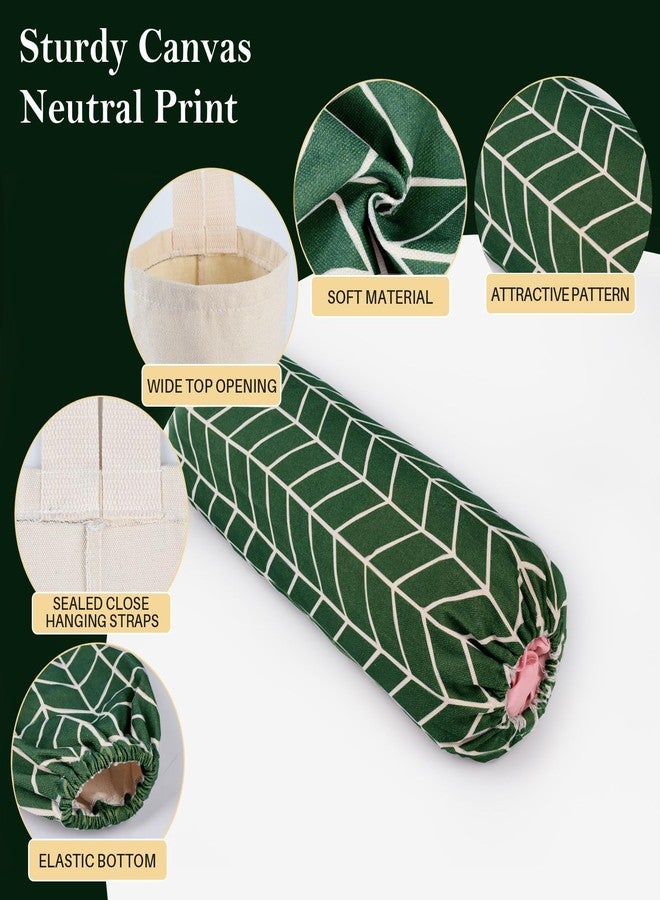 LeCorner Plastic Bag Holder, Canvas Grocery Bag Holder Dispenser, Wall Mount Shopping Trash Bag Storage Organizer for Home Kitchen (Fresh Green) - Image 3