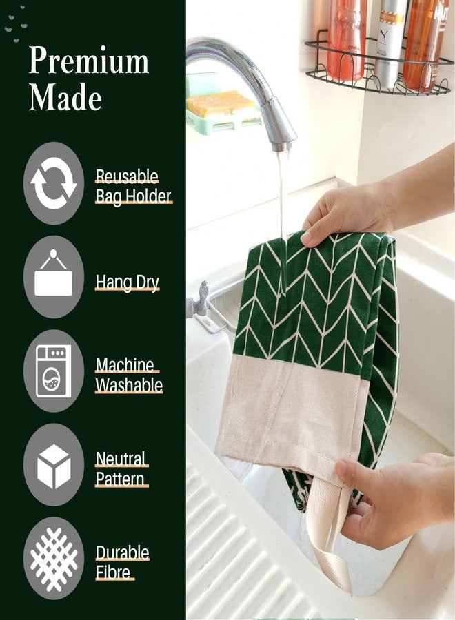LeCorner Plastic Bag Holder, Canvas Grocery Bag Holder Dispenser, Wall Mount Shopping Trash Bag Storage Organizer for Home Kitchen (Fresh Green) - Image 5