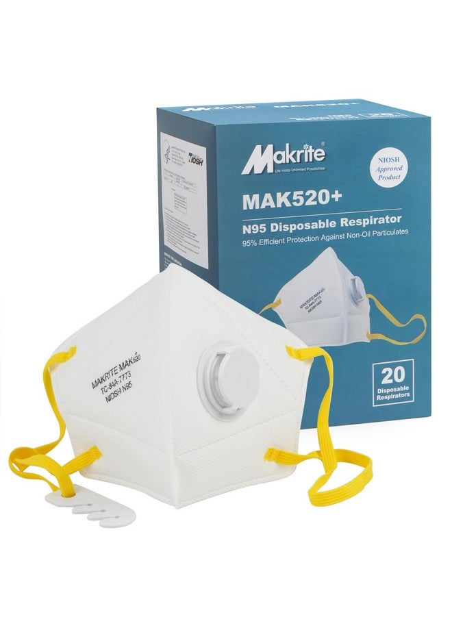 LotFancy - LotFancy N95 Mask, 20PCS, NIOSH Particulate Respirator with Breathing Valve, N95 Face Mask for Construction, Cleaning, Disposable Air Filter Masks against Dust, Pollution, Particle, Smoke - Image 1
