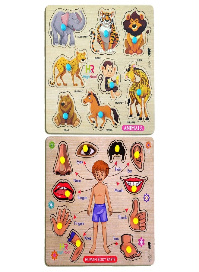 HIGHROOF® Kids Fort Pre Nursery Educational Jigsaw Puzzles for Adults Kids Learning Toys Kit Board Game 2 pcs Set of Animals & Human Body Parts Educational Toy - Image 1