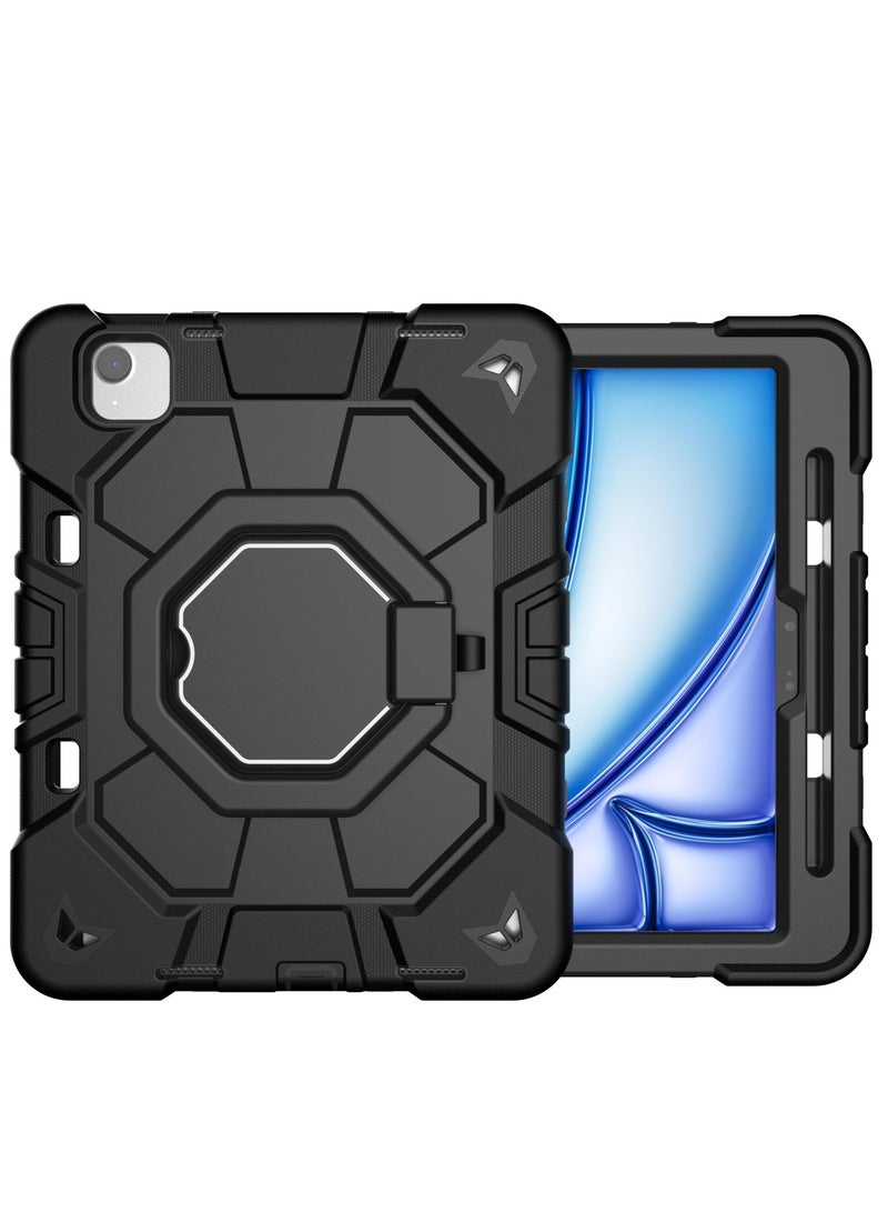 Case for iPad air 6  11inch 2024 with Pencil Holder , Heavy Duty Shockproof Rugged Protective Case with 360° Rotate Hand Stand