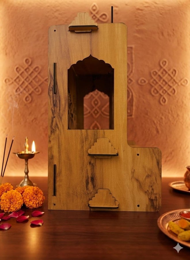 EXPRO Wooden Pooja Mandir for Home with Door | Engineered Wood Home Temple with Storage Space | Wall Mounted Temple for Office & Living Room | DIY Mandap with OM & Ganeshji Design (Brown | Design 1) - Image 3