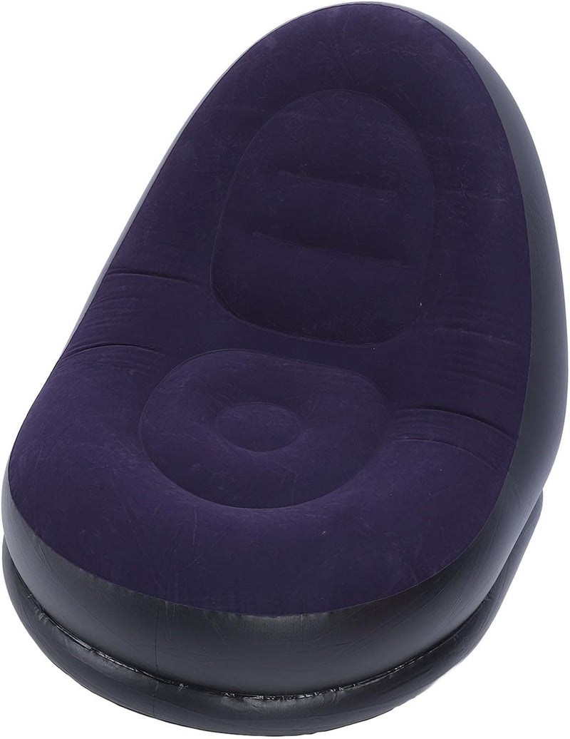 Inflatable Sofa Chair Blow Up Lounger with Footstool for Camping Living Room Outdoor Portable Fast Inflatable Couch Comfortable Flocking PVC Material (Dark Blue) - Image 2