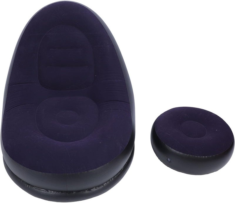 Inflatable Sofa Chair Blow Up Lounger with Footstool for Camping Living Room Outdoor Portable Fast Inflatable Couch Comfortable Flocking PVC Material (Dark Blue) - Image 3
