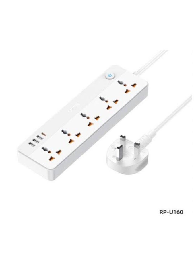 REMAX Remax RP-U160 5-Outlet Power Strip with 30W USB Fast Charging, 1.5M Heavy-Duty Cable, Universal Sockets, and Advanced Smart Chip Technology – UK Plug Extension for Home and Office - Image 2