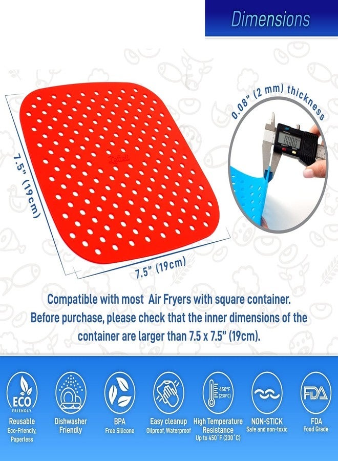 RoarCraft 2 Pack Air Fryer Liners Mats, Non-Stick Basket Mat Deep Pad Replacement Reusable Air Fryer Liners Silicone Mats Non-Stick Mat Fry Pan Baking Mat for Kitchen (Square 7.5-2pcs) - Image 2