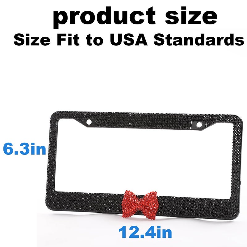 BFhongly 2 Pack Diamond License Plate Frame with Bow Tie, Luxury Black Glass Crystal Rhinestone Bling License Plate Frame, Stainless Sparkly Bedazzled License Plate Frames for Women Cute with Anti Theft Screw - Image 2