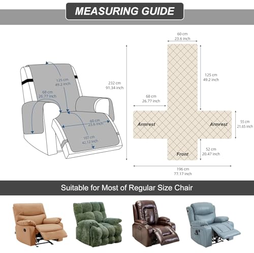 YUEANG 100% Waterproof Recliner Chair Cover, Recliner Chair Covers for Reclining Chair, Non-Slip Fabric Recliner Couch Cover for Living Room, for Pets Kids Protector, Washable (Black, 23.6"Recliner Chair) - Image 3