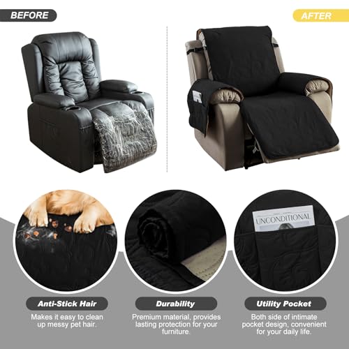 YUEANG 100% Waterproof Recliner Chair Cover, Recliner Chair Covers for Reclining Chair, Non-Slip Fabric Recliner Couch Cover for Living Room, for Pets Kids Protector, Washable (Black, 23.6"Recliner Chair) - Image 5