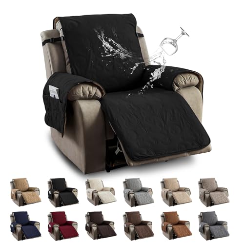 YUEANG 100% Waterproof Recliner Chair Cover, Recliner Chair Covers for Reclining Chair, Non-Slip Fabric Recliner Couch Cover for Living Room, for Pets Kids Protector, Washable (Black, 23.6"Recliner Chair) - Image 1