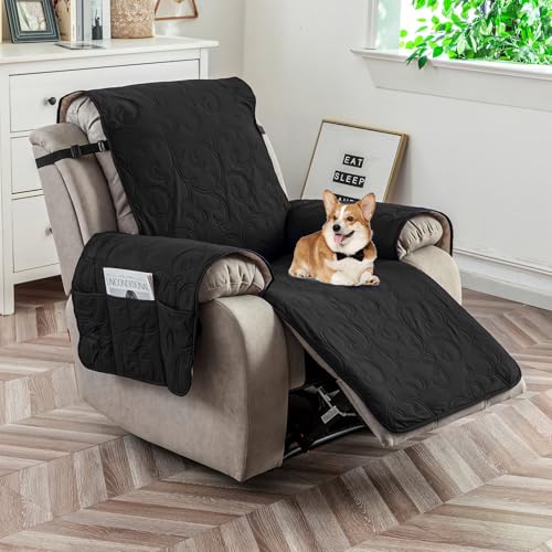 YUEANG 100% Waterproof Recliner Chair Cover, Recliner Chair Covers for Reclining Chair, Non-Slip Fabric Recliner Couch Cover for Living Room, for Pets Kids Protector, Washable (Black, 23.6"Recliner Chair) - Image 2