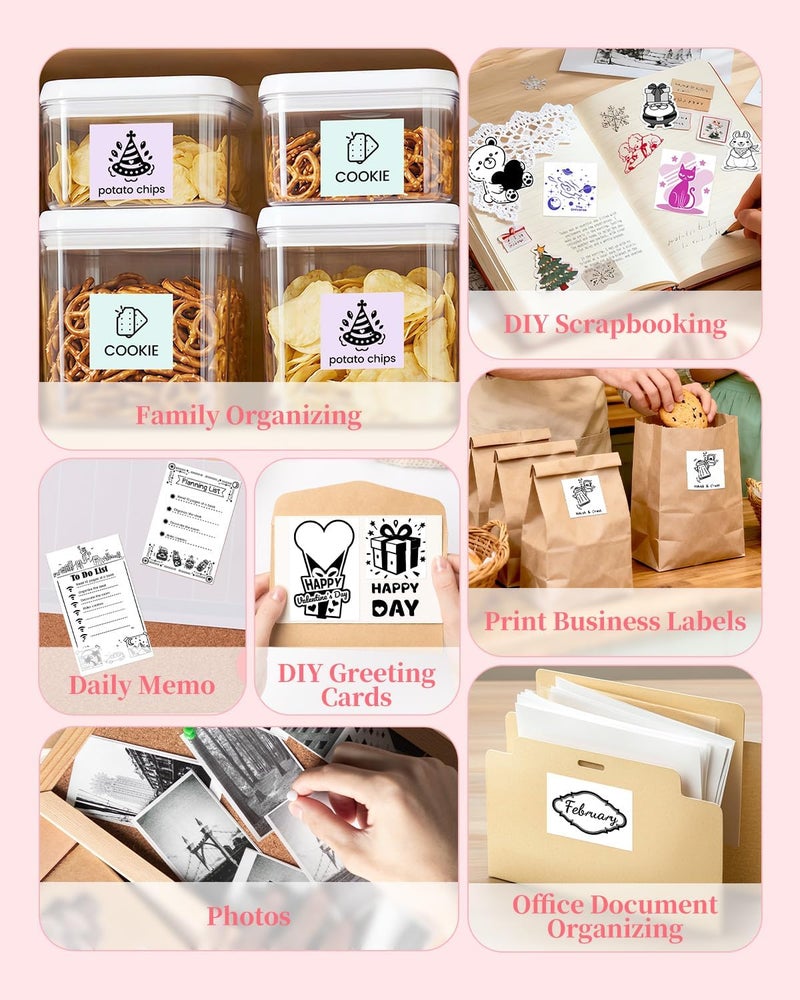 Memoking Mini Sticker Printer T02 Small Thermal Printer for Phone, Portable Wireless Note Printer with 3 Rolls Paper for Children’s Day Birthday, Compatible with iOS & Android, Pink - Image 2
