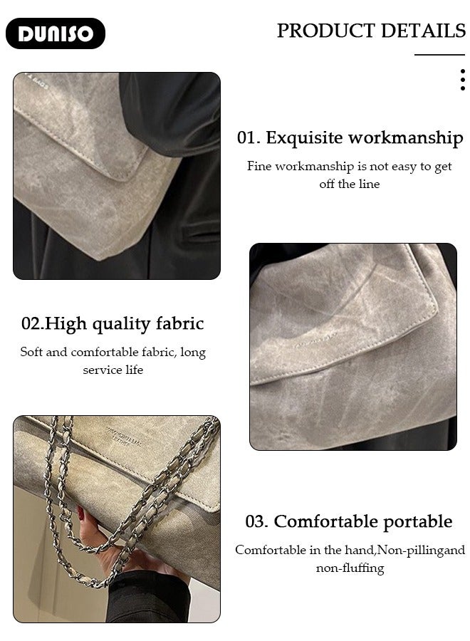 DUNISO Women's Shoulder Tote Bag Faux Leather Handbag for Women Large Capacity Messenger Bag, Fashionable Chain Bag Travel Shoulder Bag for Ladies Girls College Students - Image 2