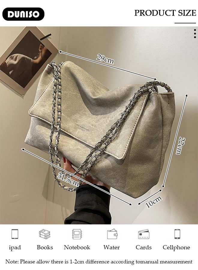 DUNISO Women's Shoulder Tote Bag Faux Leather Handbag for Women Large Capacity Messenger Bag, Fashionable Chain Bag Travel Shoulder Bag for Ladies Girls College Students - Image 4