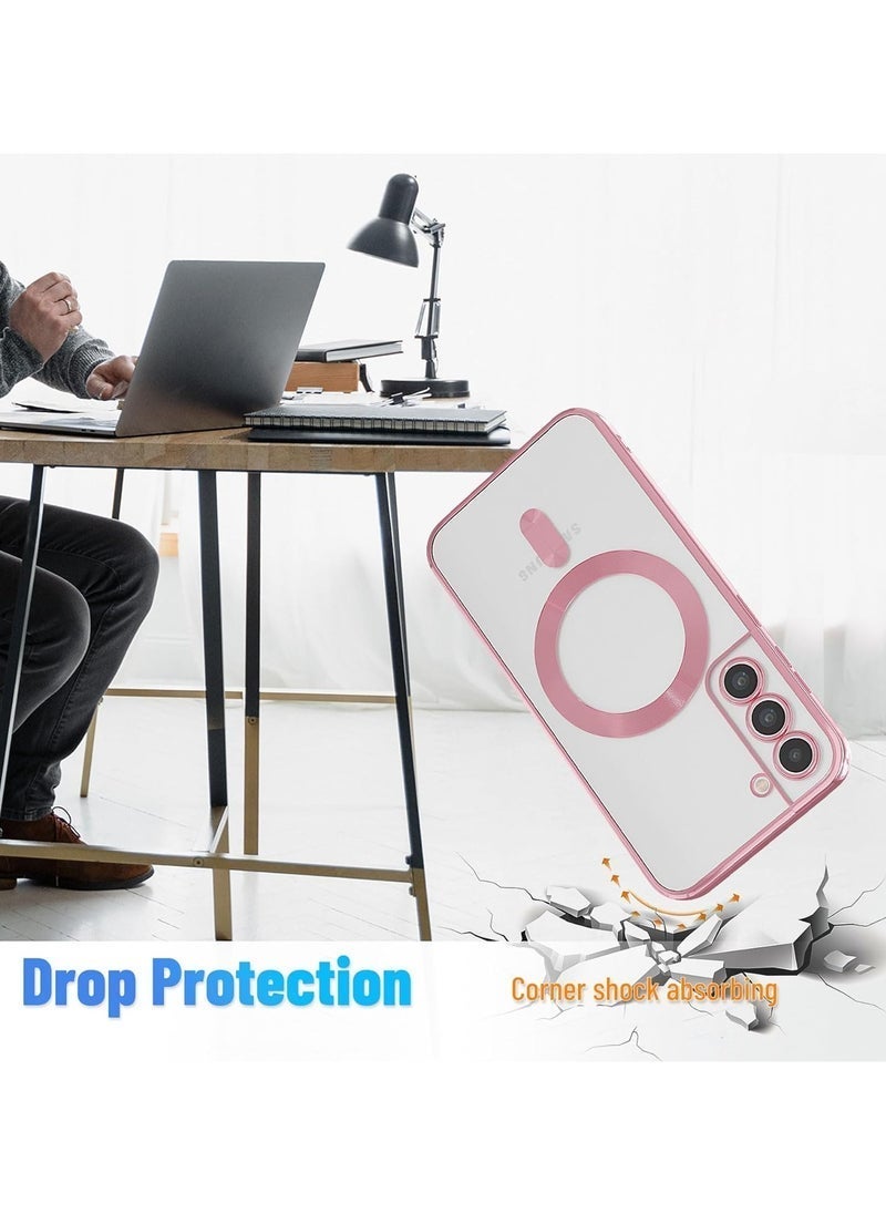 Raxoom Magnetic Case for Samsung Galaxy S21 â€“ Slim Electroplated Clear Design with Camera Protection, Shockproof & MagSafe-Compatible with Pink Edges for Samsung Galaxy S21 - Image 3