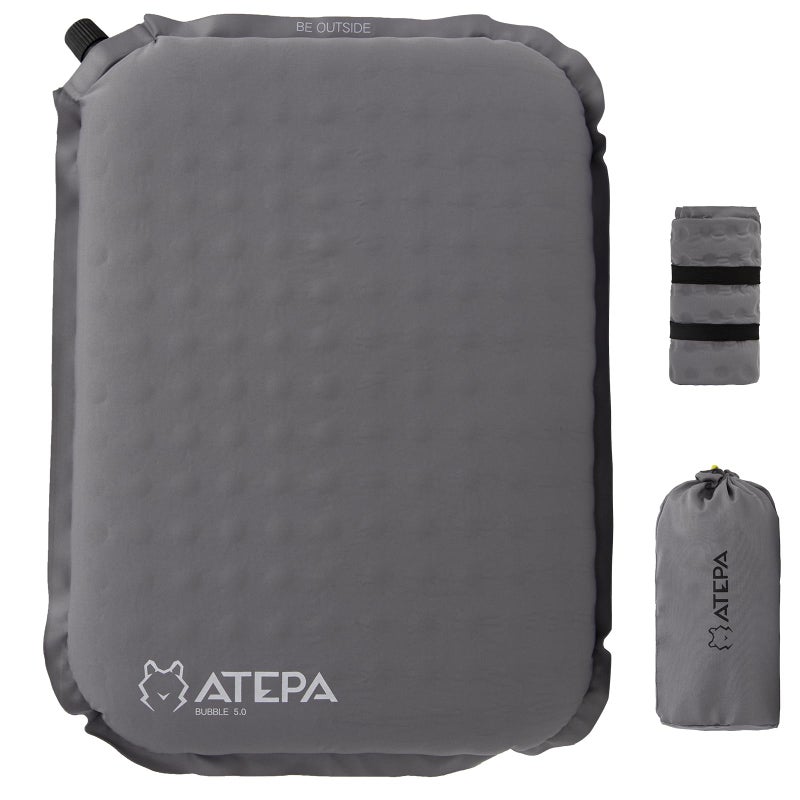 ATEPA Inflatable Seat Cushion, Self-Inflating Portable Stadium Airplane Travel Foam Cushion Pad for Camping, Sports Events, Outdoor, Grey - Image 1