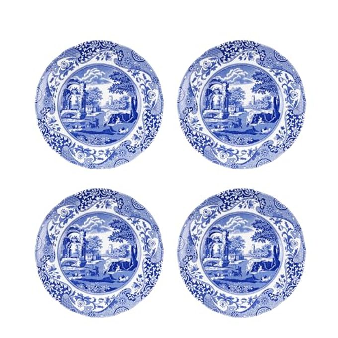 Spode Blue Italian Salad Plate, Set of 4-7.25 Fine Earthenware with Oriental Design, Dishwasher, Microwave, Freezer Safe, Classic Blue & White Dinnerware - Made in England