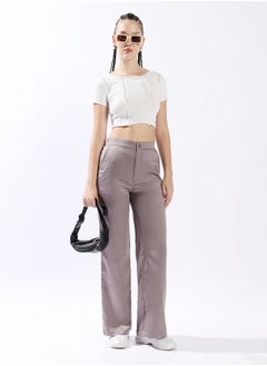 HIGH STAR Women Relaxed Loose Fit High-Rise Satin Trousers  - Image 1
