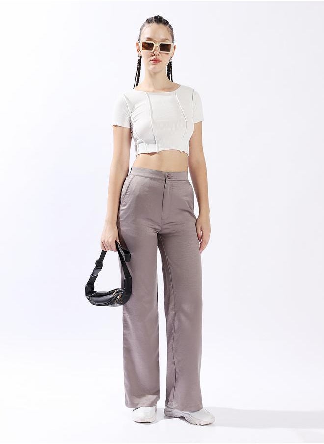 HIGH STAR Women Relaxed Loose Fit High-Rise Satin Trousers  - Image 1