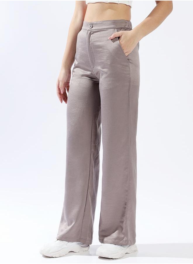 HIGH STAR Women Relaxed Loose Fit High-Rise Satin Trousers  - Image 2