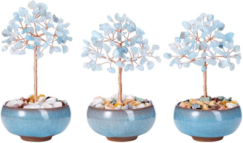 PESOENTH Crystal Tree Aquamarine Tree Crystal Spiritual Gifts for WomenBlue Gemstone Tree of LifeFeng Shui Healing Crystals Stones Gifts Home Office Decor Desk Decoration - Image 3