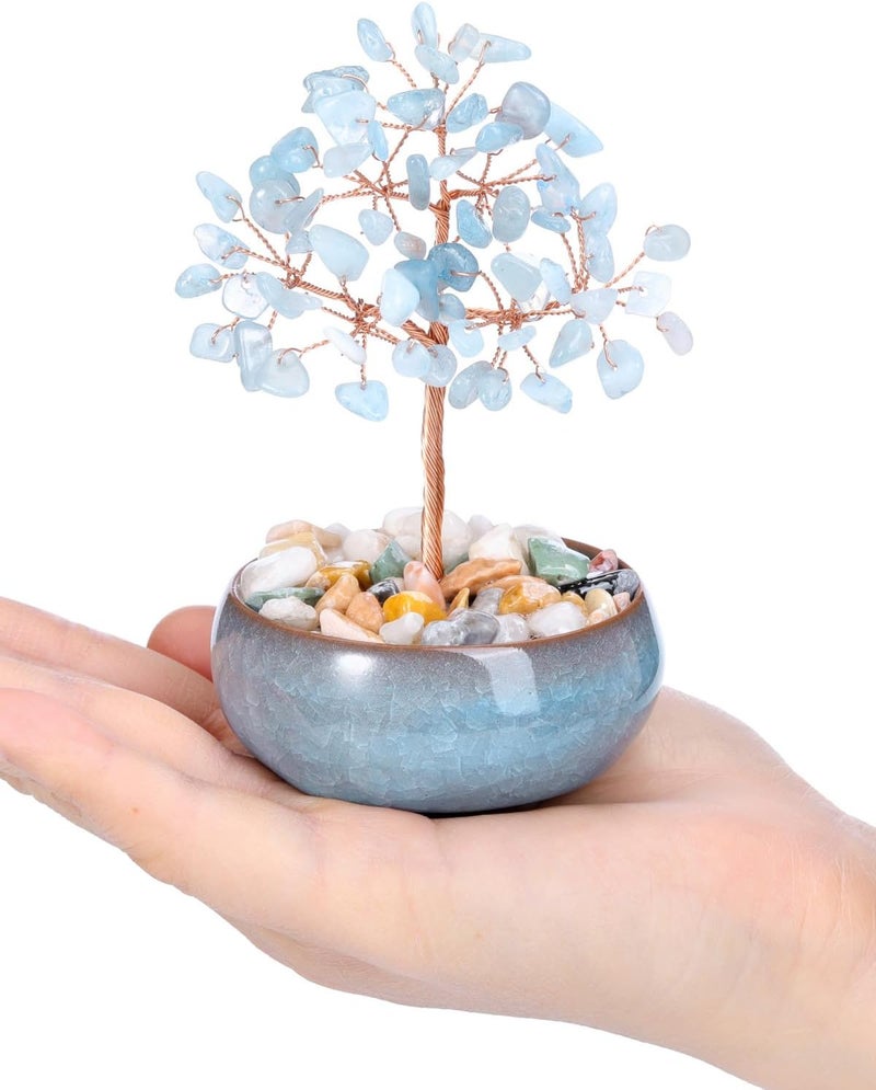 PESOENTH Crystal Tree Aquamarine Tree Crystal Spiritual Gifts for WomenBlue Gemstone Tree of LifeFeng Shui Healing Crystals Stones Gifts Home Office Decor Desk Decoration - Image 4