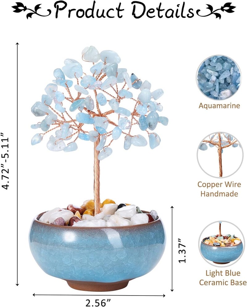 PESOENTH Crystal Tree Aquamarine Tree Crystal Spiritual Gifts for WomenBlue Gemstone Tree of LifeFeng Shui Healing Crystals Stones Gifts Home Office Decor Desk Decoration - Image 5