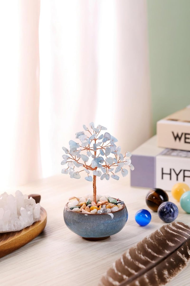 PESOENTH Crystal Tree Aquamarine Tree Crystal Spiritual Gifts for WomenBlue Gemstone Tree of LifeFeng Shui Healing Crystals Stones Gifts Home Office Decor Desk Decoration - Image 2