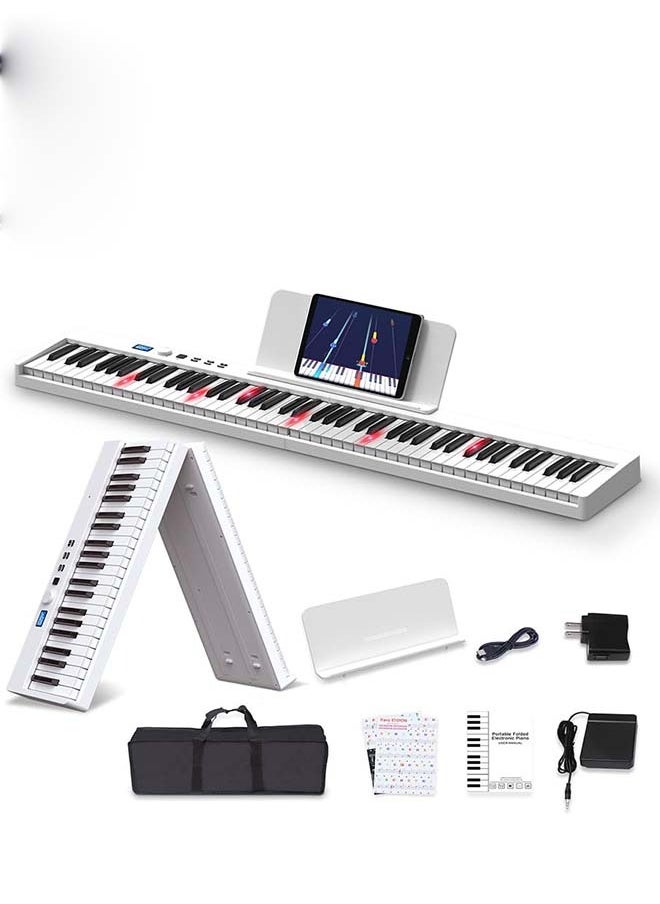KONIX - 88-Key Foldable Digital Piano Keyboard, Full Size Semi-Weighted Keyboard, Portable Electric Piano w/MIDI, Split Function, Sustain Pedal & Carrying Bag for Beginner(White with light) - Image 1