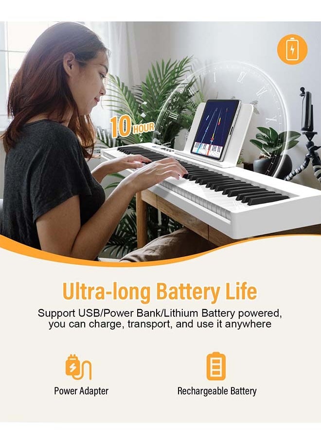 KONIX - 88-Key Foldable Digital Piano Keyboard, Full Size Semi-Weighted Keyboard, Portable Electric Piano w/MIDI, Split Function, Sustain Pedal & Carrying Bag for Beginner(White with light) - Image 1