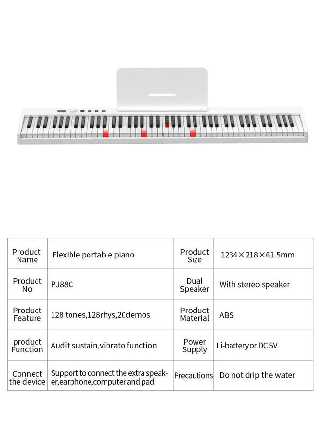 KONIX - 88-Key Foldable Digital Piano Keyboard, Full Size Semi-Weighted Keyboard, Portable Electric Piano w/MIDI, Split Function, Sustain Pedal & Carrying Bag for Beginner(White with light) - Image 1