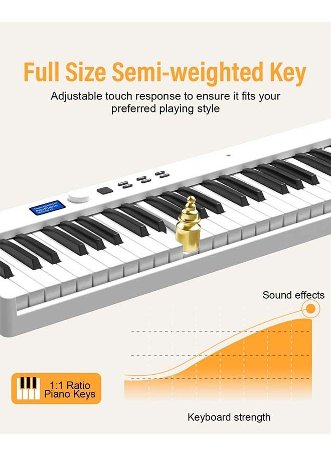 KONIX - 88-Key Foldable Digital Piano Keyboard, Full Size Semi-Weighted Keyboard, Portable Electric Piano w/MIDI, Split Function, Sustain Pedal & Carrying Bag for Beginner(White with light) - Image 1