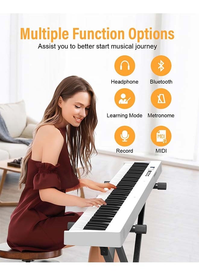 KONIX - 88-Key Foldable Digital Piano Keyboard, Full Size Semi-Weighted Keyboard, Portable Electric Piano w/MIDI, Split Function, Sustain Pedal & Carrying Bag for Beginner(White with light) - Image 1