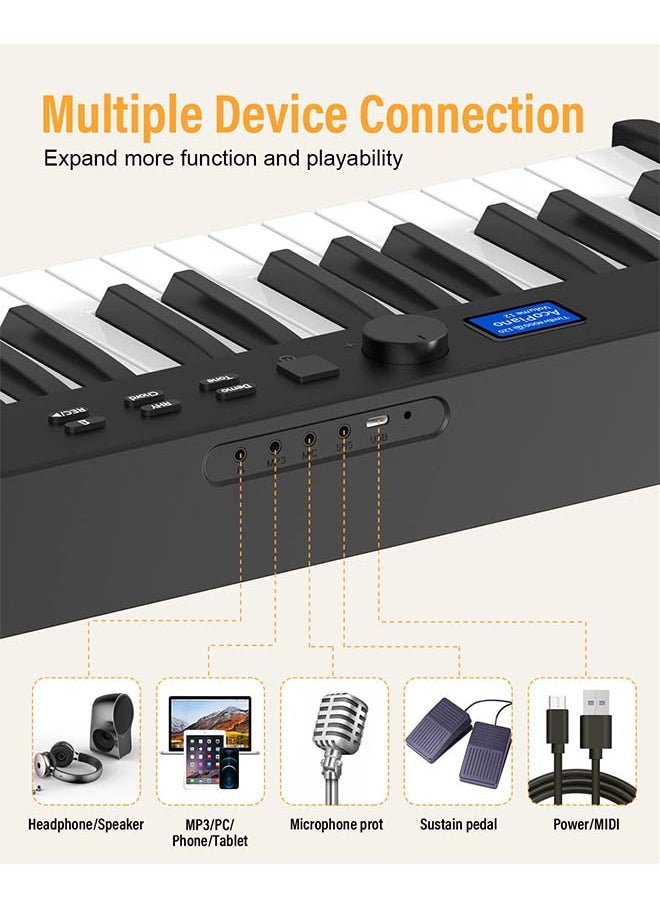KONIX - 88-Key Foldable Digital Piano Keyboard, Full Size Semi-Weighted Keyboard, Portable Electric Piano w/MIDI, Split Function, Sustain Pedal & Carrying Bag for Beginner(White with light) - Image 1