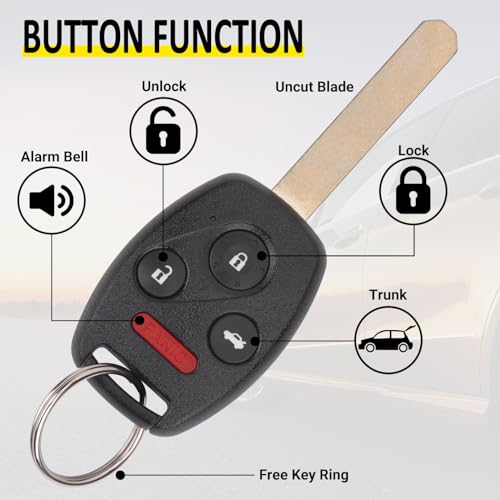 Vurkcy Keyless Entry Remote Control Uncut Car Ignition Key Fob Compatible with Honda Accord 2003-2007, Replacement for OUCG8D-380H-A, 4 Button - Image 5