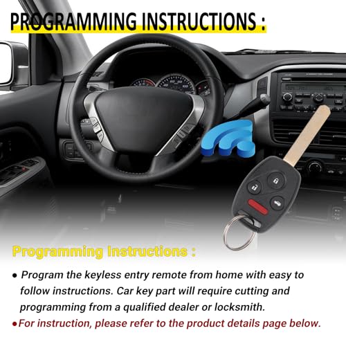 Vurkcy Keyless Entry Remote Control Uncut Car Ignition Key Fob Compatible with Honda Accord 2003-2007, Replacement for OUCG8D-380H-A, 4 Button - Image 3