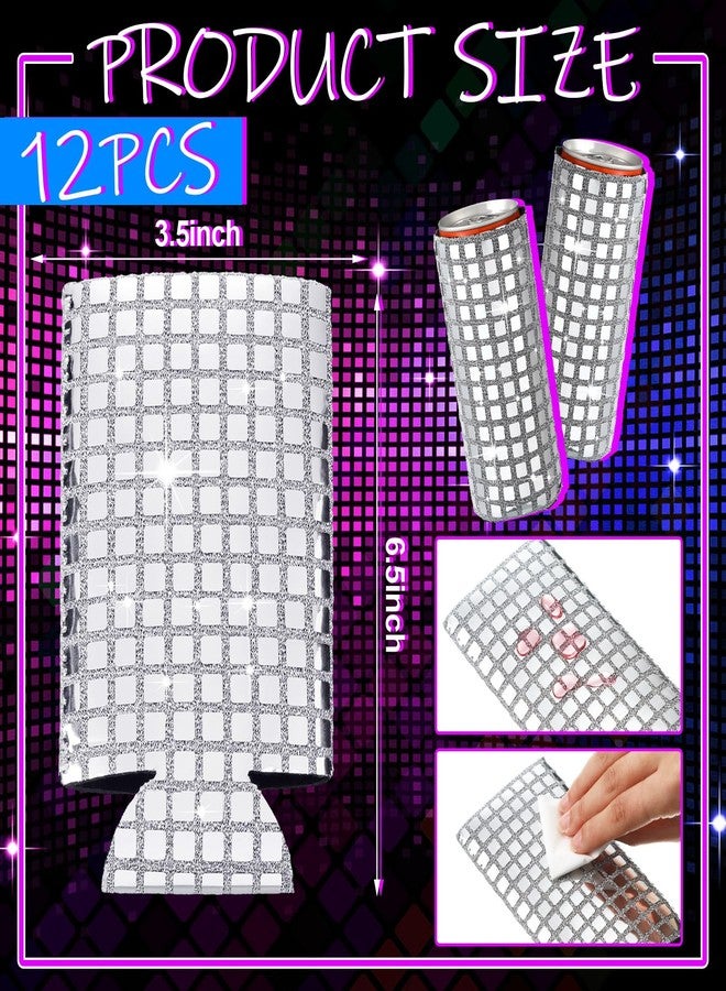 Yoande 12 Pcs Disco Party Supplies Disco Ball Can Sleeves Retro 70s 80s Theme 12 oz Drink Sleeves Disco Ball Party Table Decorations for Disco Wedding Party Picnic Travel (6.5''x3.5'') - Image 2