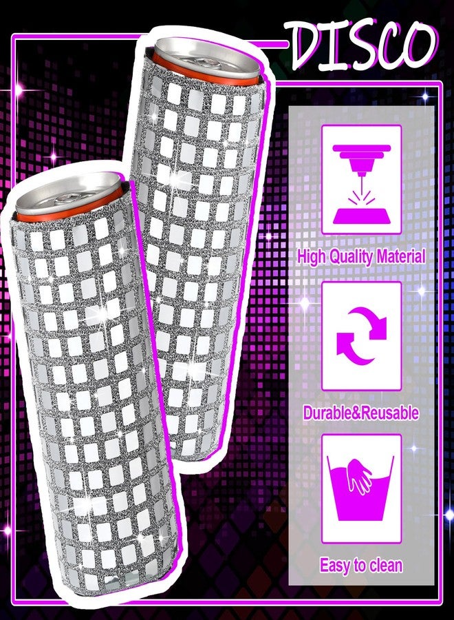 Yoande 12 Pcs Disco Party Supplies Disco Ball Can Sleeves Retro 70s 80s Theme 12 oz Drink Sleeves Disco Ball Party Table Decorations for Disco Wedding Party Picnic Travel (6.5''x3.5'') - Image 3