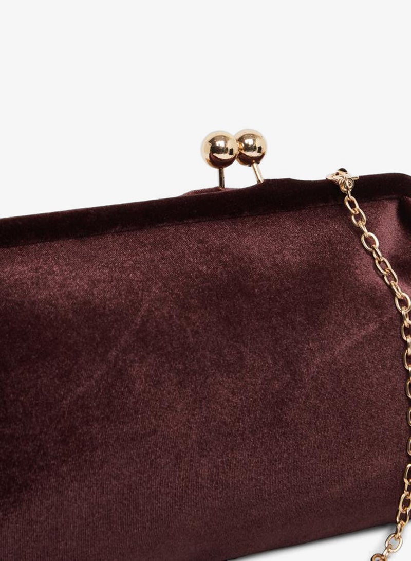 Styli Brown Velvet Clutch with Chain Strap - Image 3