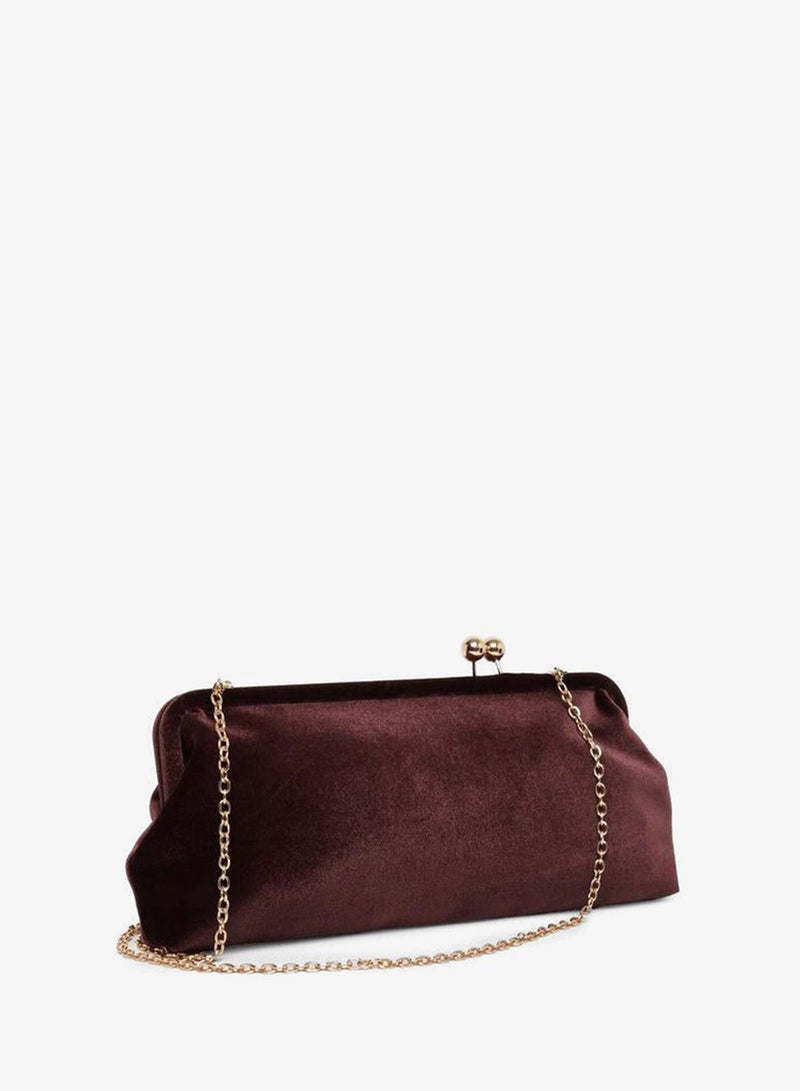 Styli Brown Velvet Clutch with Chain Strap - Image 5