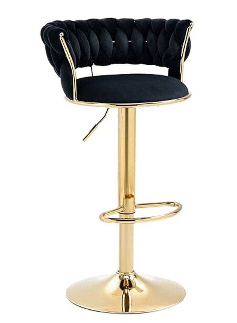 DubaiGallery Velvet Swivel Golden Bar Chair Adjustable 360" Rotating Gold Metal High Stool With Backrest For Cafes And Bars - Image 2