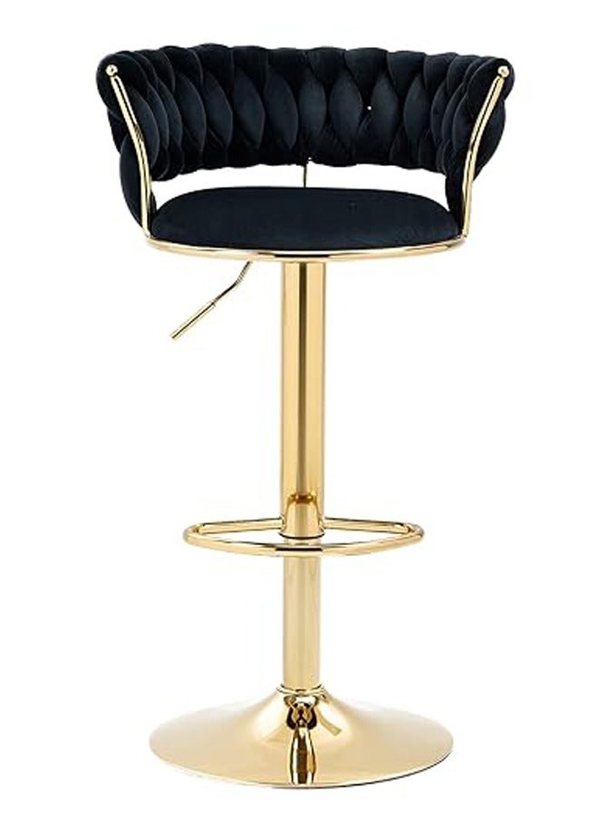 DubaiGallery Velvet Swivel Golden Bar Chair Adjustable 360" Rotating Gold Metal High Stool With Backrest For Cafes And Bars - Image 3